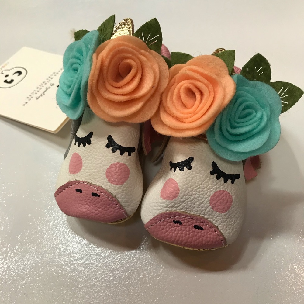 soft leather unicorn booties, 6-12 months